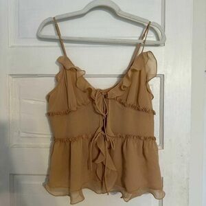 Aritzia Tan Ruffle Blouse